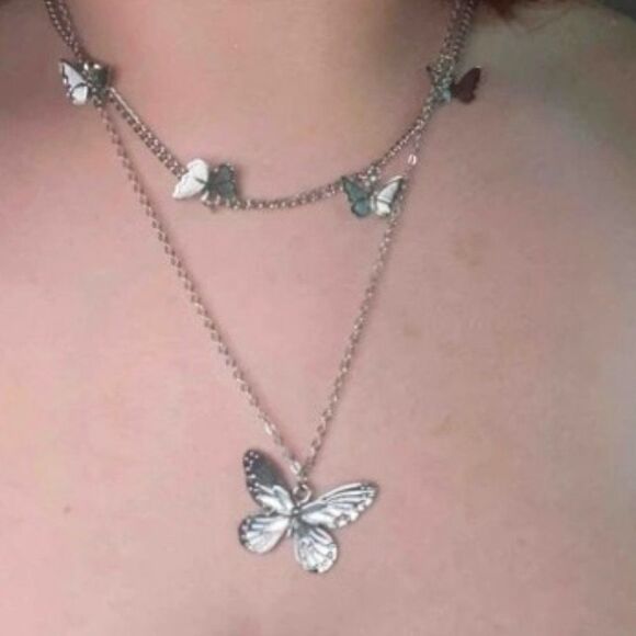 SILVER LAYERED BUTTERFLY NECKLACE  - Picture 2 of 11